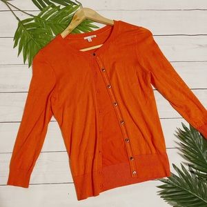 Halogen Bright Orange Button Cardigan Sweater